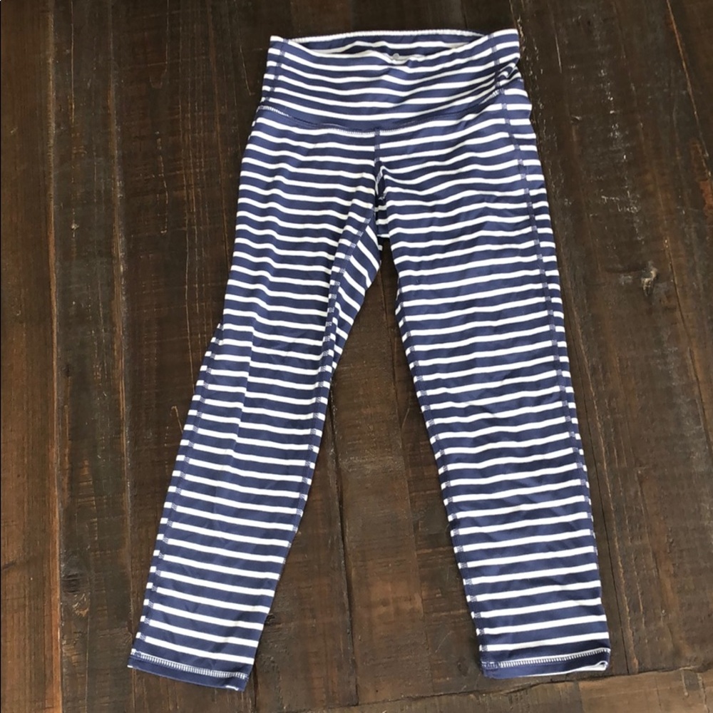 Athleta white/bluest striped leggings